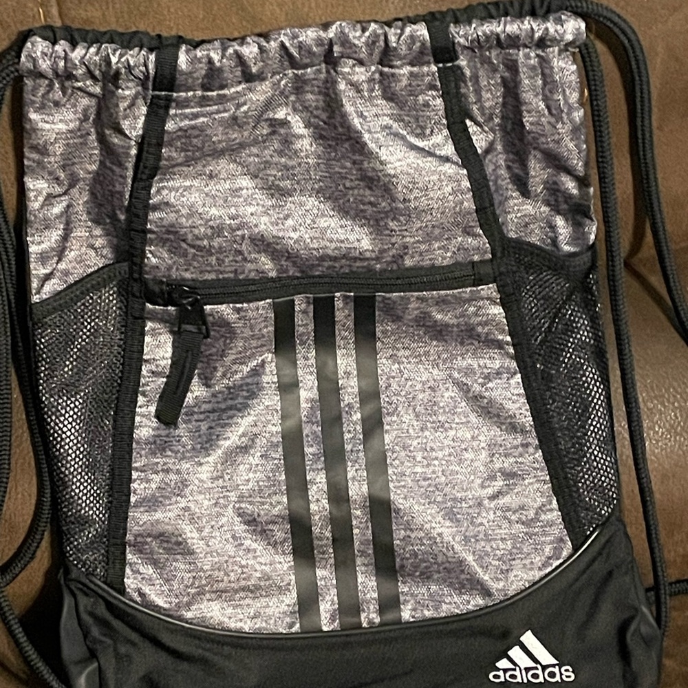 Adidas Gray and Black Drawstring Backpack
